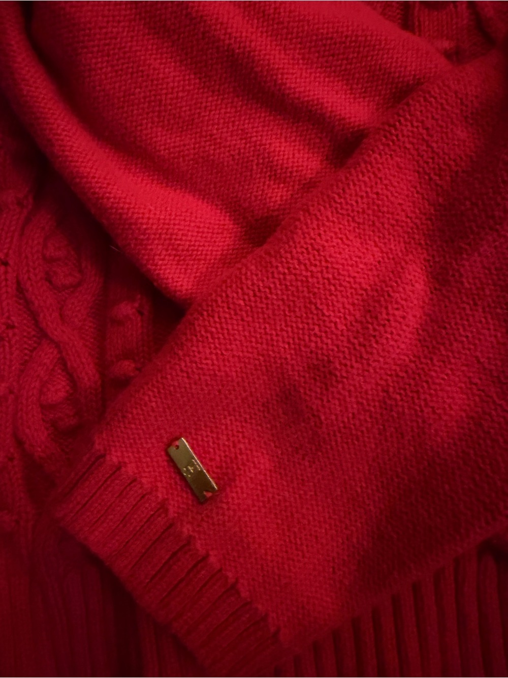 Tommy Hilfiger Red Cable-Knit Scoop Neck Sweater - Picture 2 of 3
